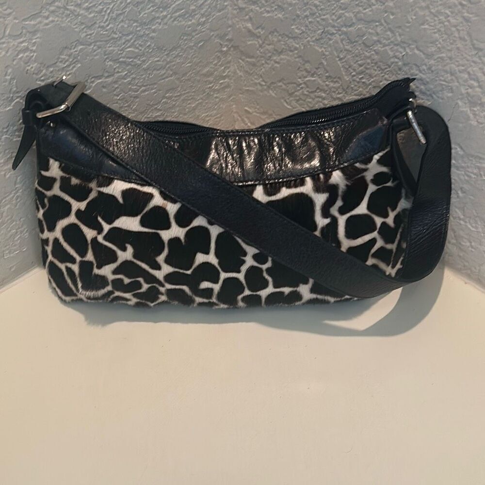 Maurizio Taiuti Animal Print Shoulder Bag Cream Black Genuine Leather Y2K Style